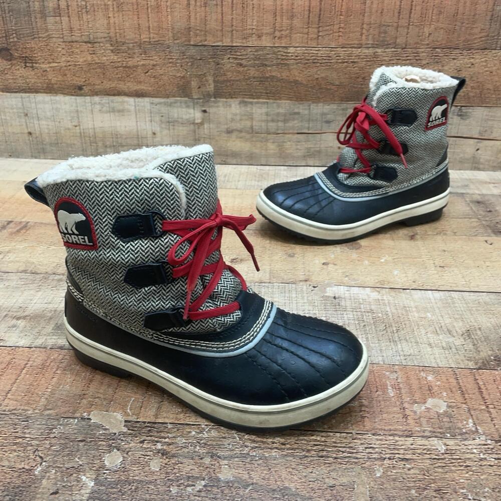 Sorel Snow Boots Womens Size 9 Black Herringbone Mid Calf Waterproof LL1845-010
